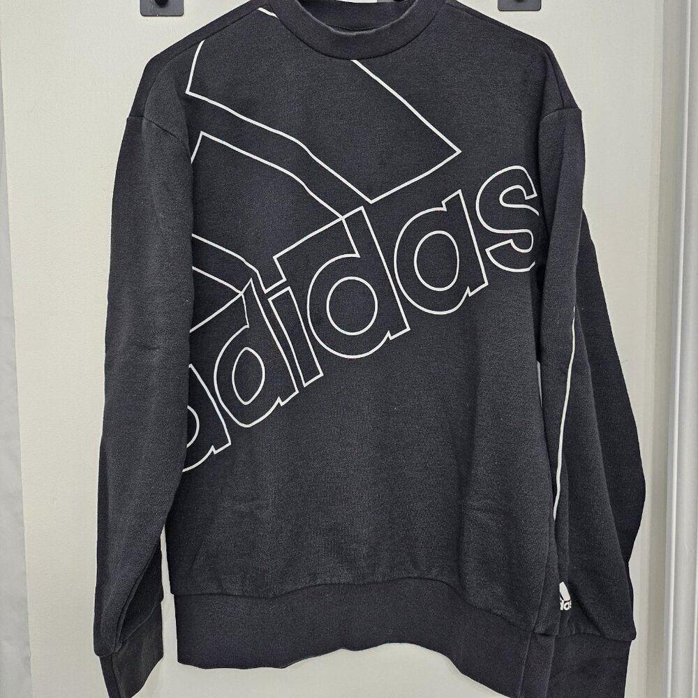 Adidas Giant Logo Sweatshirt Adult Size Small Black Pullover Crew Neck Athletic